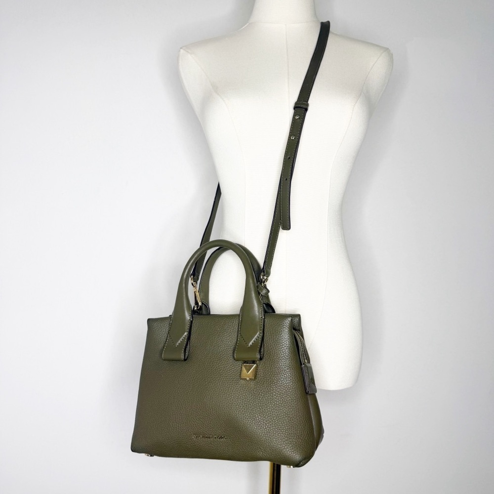 Michael Kors Rollins Satchel Green Pebbled Leather Tote Cross Body - Picture 2 of 13
